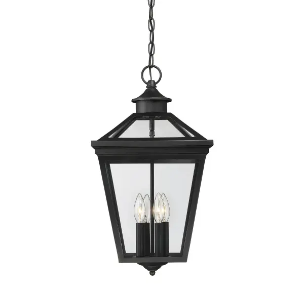 The Ellijay outdoor lantern delivers timeless charm with its vintage gas lantern silhouette, tapered box shape, and decorative finial. Clear glass panels on all sides maximize light output while the durable black finish complements any exterior.