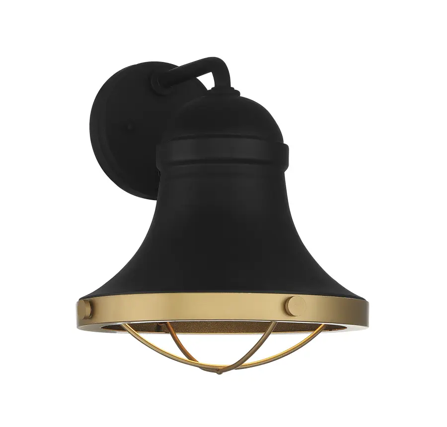 Belmont 1-Light Outdoor Dark Sky Wall Lantern in Textured Black with Warm Brass Accents - Image 1