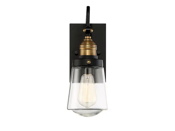 Macauley 1-Light Outdoor Wall Lantern in Vintage Black with Warm Brass - alternate view