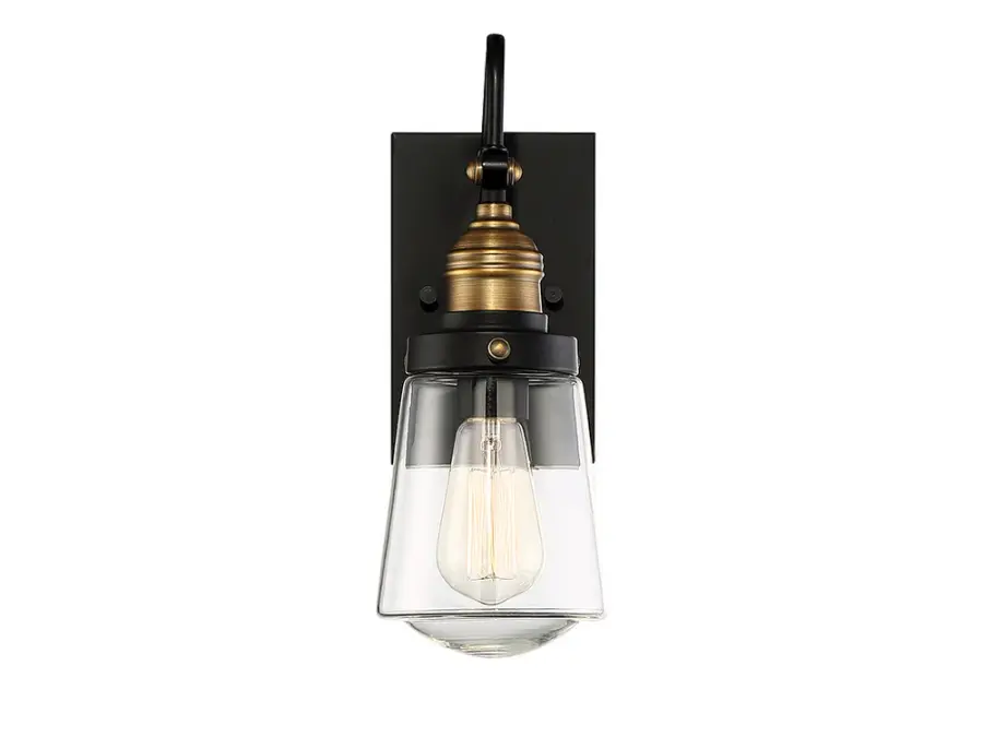 Macauley 1-Light Outdoor Wall Lantern in Vintage Black with Warm Brass - Image 2