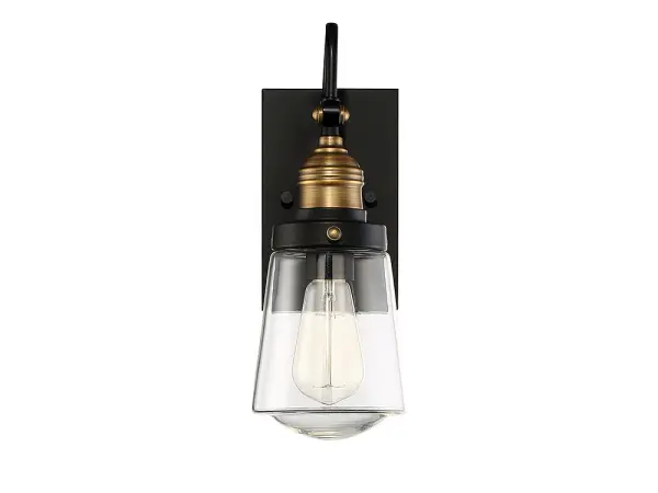 Macauley 1-Light Outdoor Wall Lantern in Vintage Black with Warm Brass - Image 3