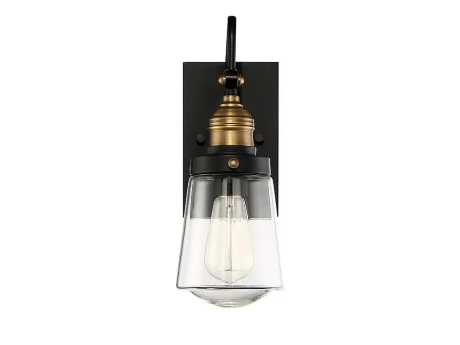 Macauley 1-Light Outdoor Wall Lantern in Vintage Black with Warm Brass - Image 3
