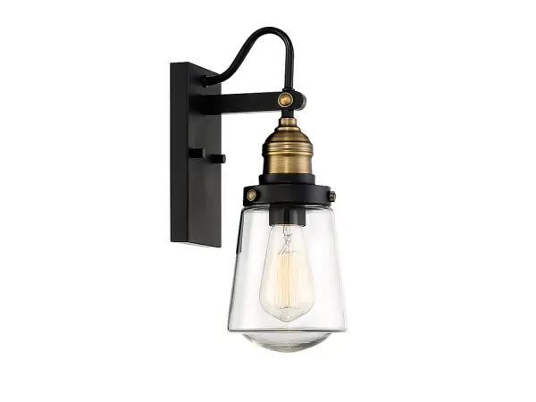 Macauley 1-Light Outdoor Wall Lantern in Vintage Black with Warm Brass - Image 4