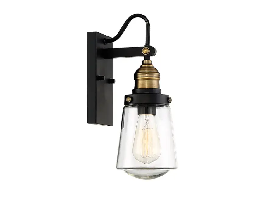 Macauley 1-Light Outdoor Wall Lantern in Vintage Black with Warm Brass - Image 4