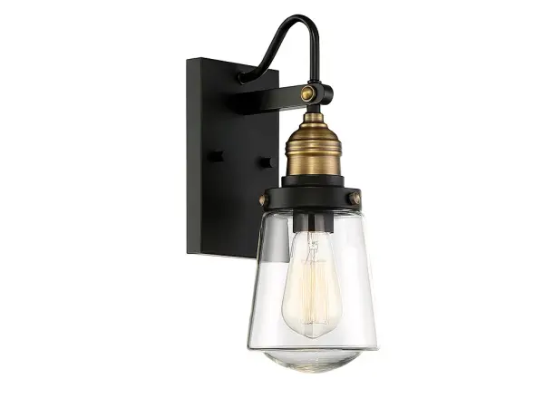 Macauley One Light Outdoor Wall Lantern in Vintage Black with Warm Brass - Image 1