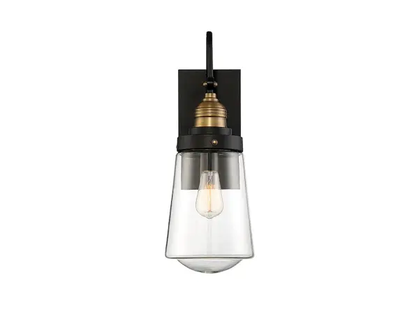 Macauley 1-Light Outdoor Wall Lantern in Vintage Black with Warm Brass - alternate view