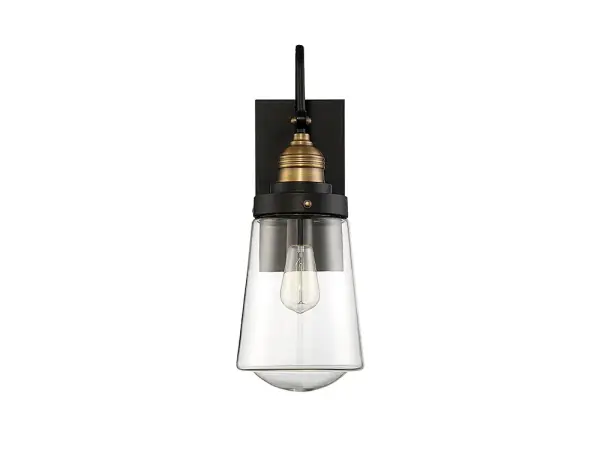 Macauley 1-Light Outdoor Wall Lantern in Vintage Black with Warm Brass - Image 3