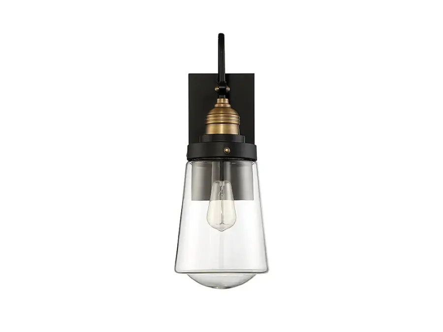 Macauley 1-Light Outdoor Wall Lantern in Vintage Black with Warm Brass - Image 3