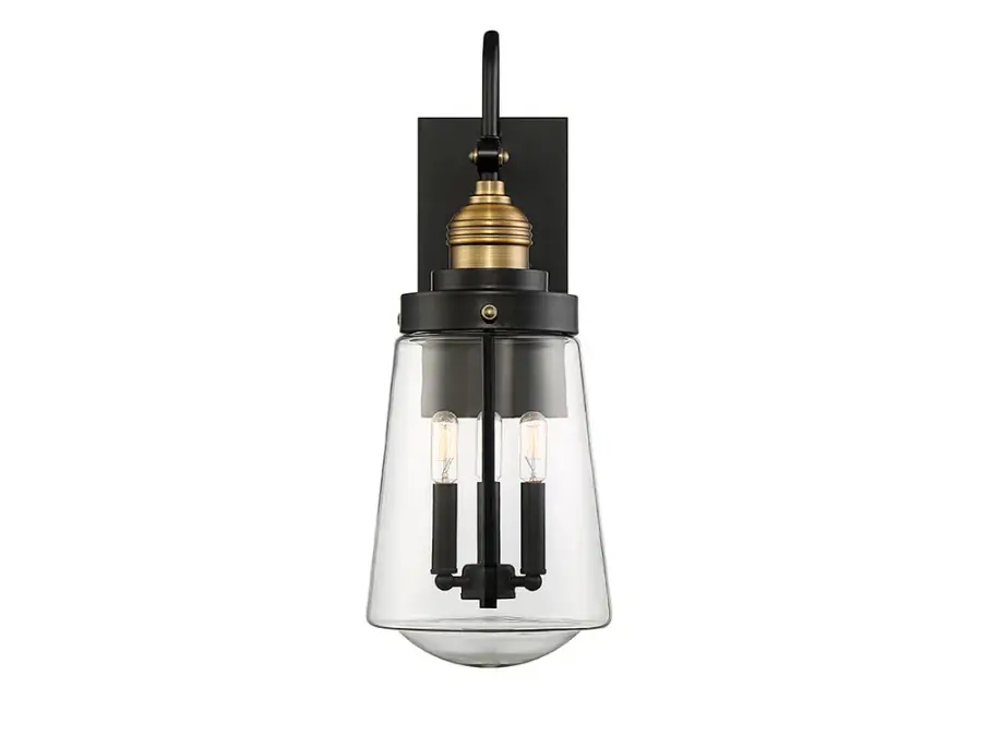Macauley 3-Light Outdoor Wall Lantern in Vintage Black with Warm Brass - Image 1