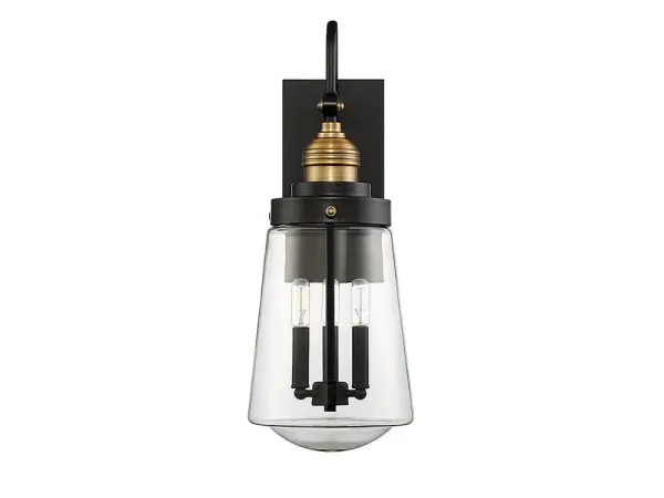 Macauley 3-Light Outdoor Wall Lantern in Vintage Black with Warm Brass - alternate view