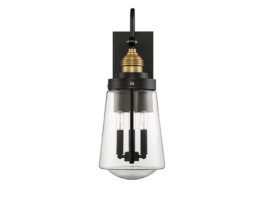 Macauley 3-Light Outdoor Wall Lantern in Vintage Black with Warm Brass - Image 2