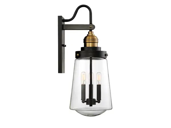 Macauley 3-Light Outdoor Wall Lantern in Vintage Black with Warm Brass - Image 5