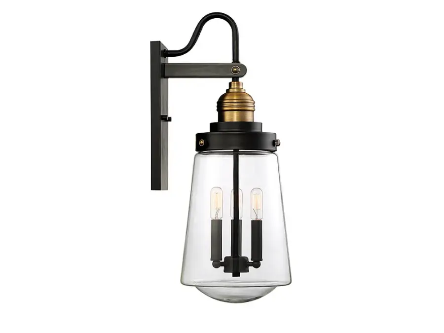 Macauley 3-Light Outdoor Wall Lantern in Vintage Black with Warm Brass - Image 5