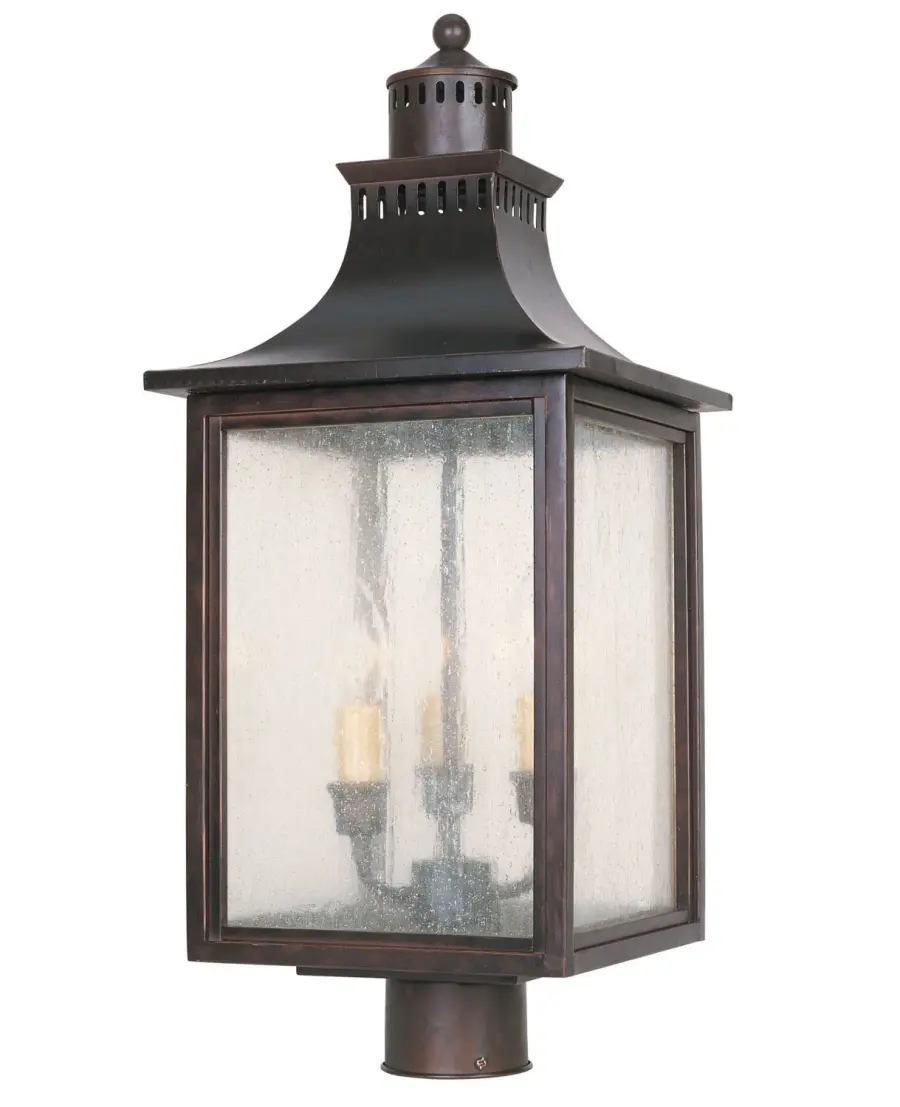 Monte Grande Three Light Post Lantern in English Bronze - Image 1
