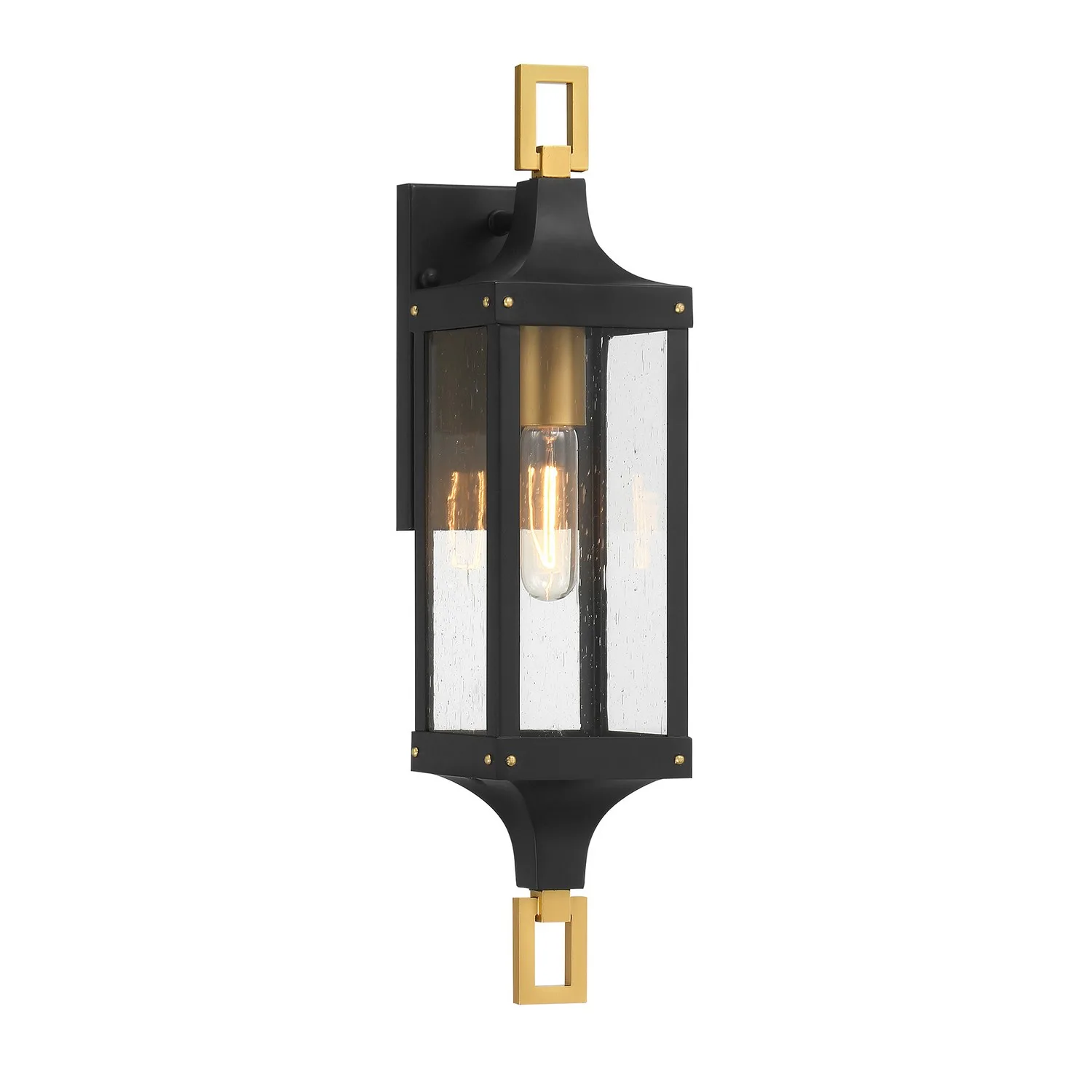 Glendale One Light Outdoor Wall Lantern in Matte Black/Weathered Brushed Brass