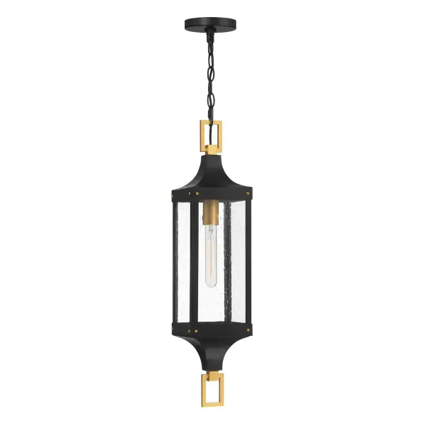 Glendale One Light Outdoor Hanging Lantern in Matte Black/Weathered Brushed Brass - Image 1