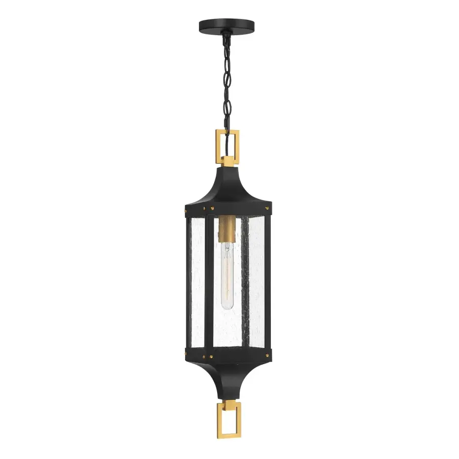 Glendale One Light Outdoor Hanging Lantern in Matte Black/Weathered Brushed Brass - Image 1