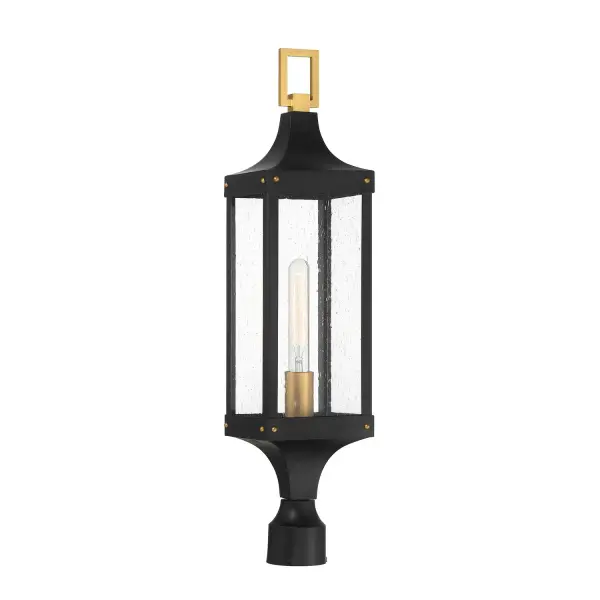 Glendale One Light Outdoor Post Lantern in Matte Black/Weathered Brushed Brass - Image 1