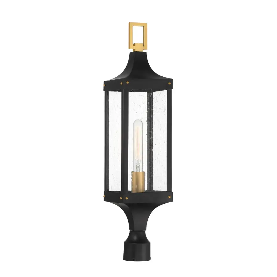 Glendale One Light Outdoor Post Lantern in Matte Black/Weathered Brushed Brass - Image 1