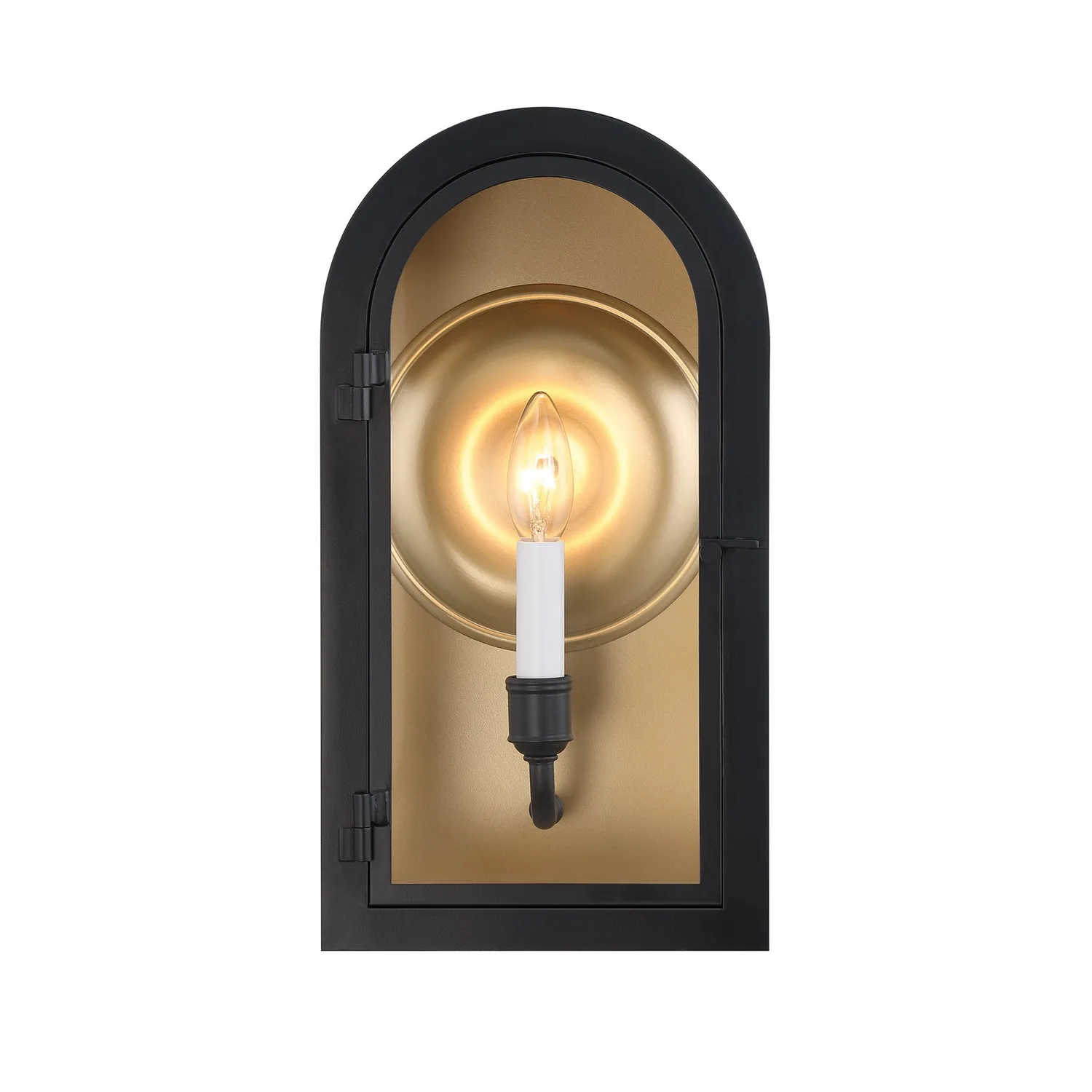 Grotto One Light Outdoor Wall Lantern in Matte Black with Vintage Gold