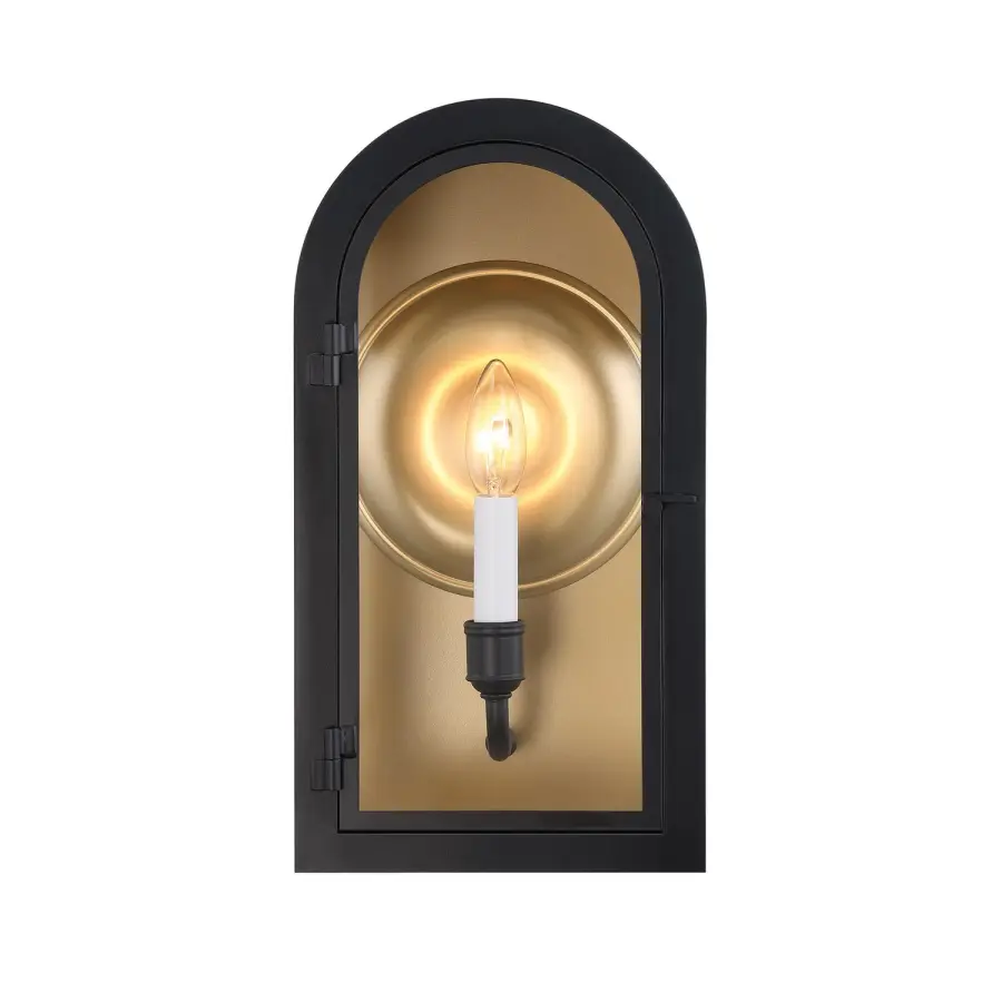 Grotto One Light Outdoor Wall Lantern in Matte Black with Vintage Gold - Image 1