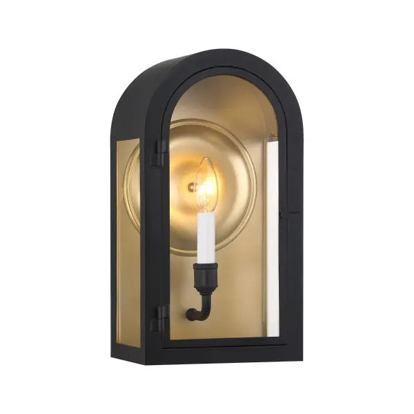 Grotto 1-Light Outdoor Wall Lantern in Matte Black with Vintage Gold - Image 3