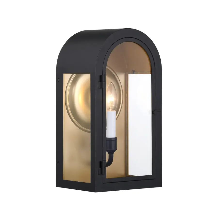 Grotto 1-Light Outdoor Wall Lantern in Matte Black with Vintage Gold - Image 4