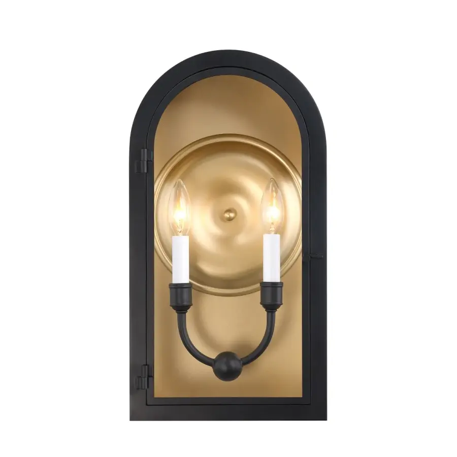 Grotto 2-Light Outdoor Wall Lantern in Matte Black with Vintage Gold - Image 1