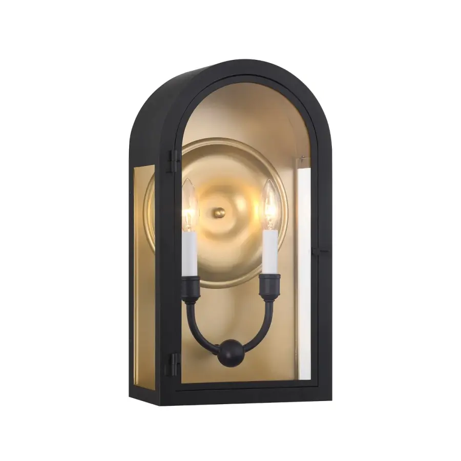 Grotto 2-Light Outdoor Wall Lantern in Matte Black with Vintage Gold - Image 3