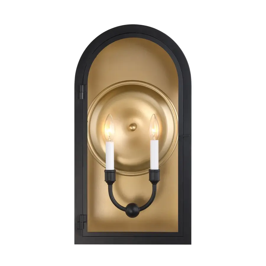 Grotto Two Light Outdoor Wall Lantern in Matte Black with Vintage Gold - Image 1