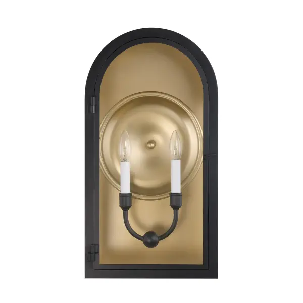 Grotto 2-Light Outdoor Wall Lantern in Matte Black with Vintage Gold - alternate view