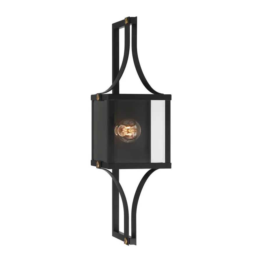 Raeburn One Light Outdoor Wall Lantern in Matte Black/Weathered Brushed Brass - Image 1