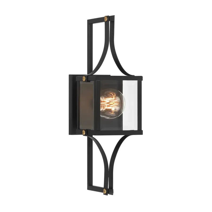Raeburn One Light Outdoor Wall Lantern in Matte Black/Weathered Brushed Brass - Image 1