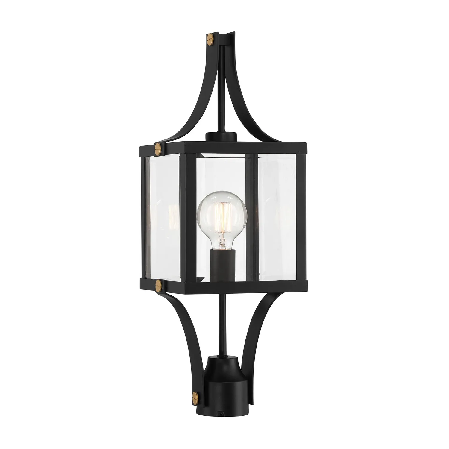 Raeburn One Light Outdoor Post Lantern in Matte Black/Weathered Brushed Brass