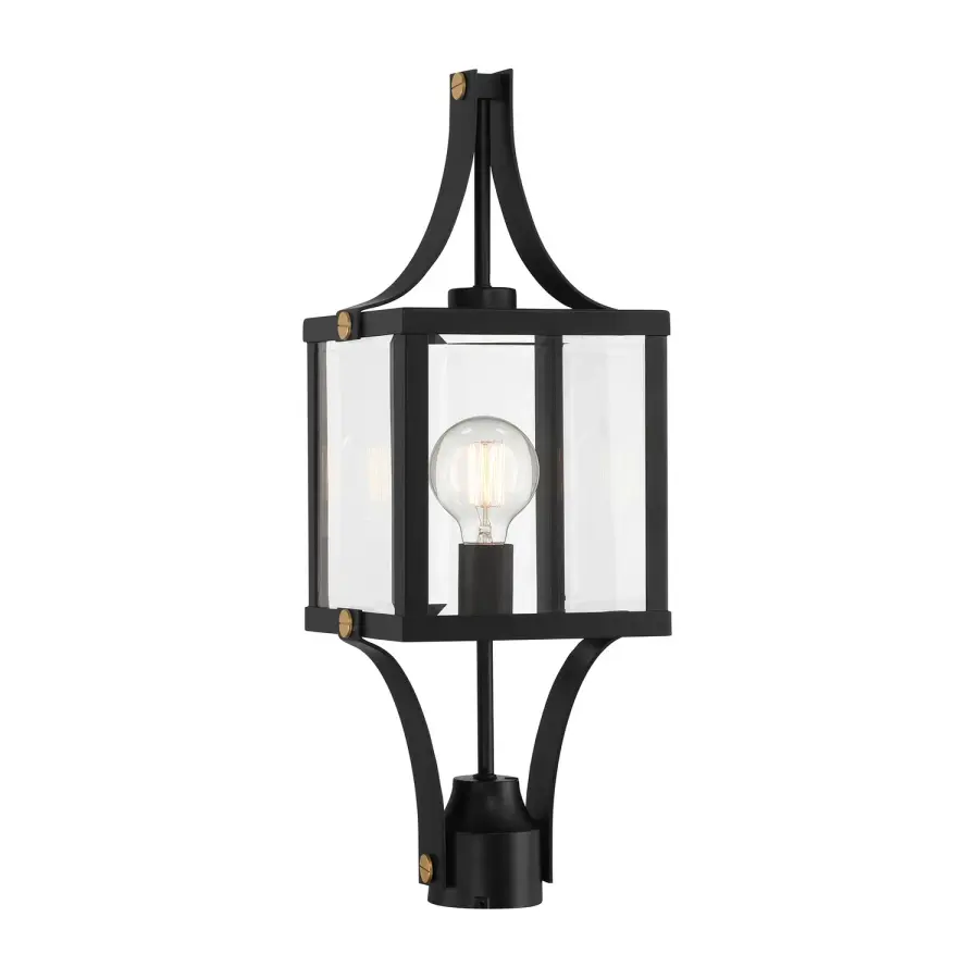 Raeburn One Light Outdoor Post Lantern in Matte Black/Weathered Brushed Brass - Image 1