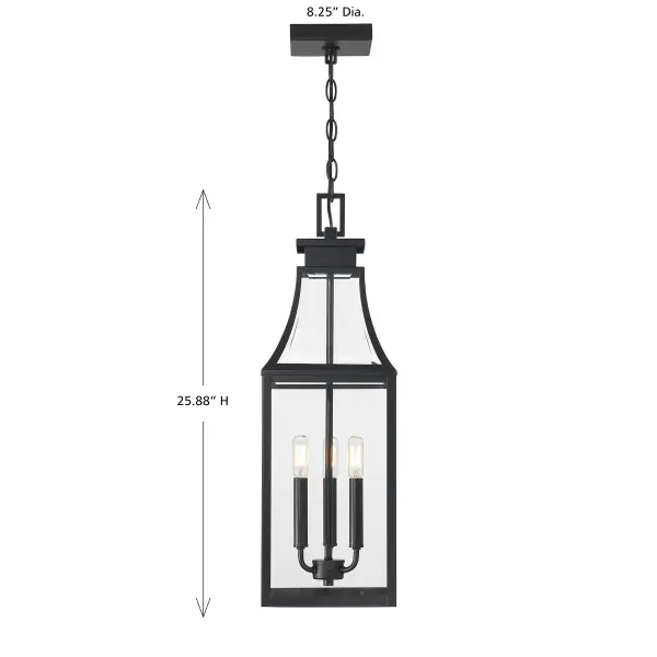 Emery 3-Light Outdoor Hanging Lantern in Matte Black - Image 6