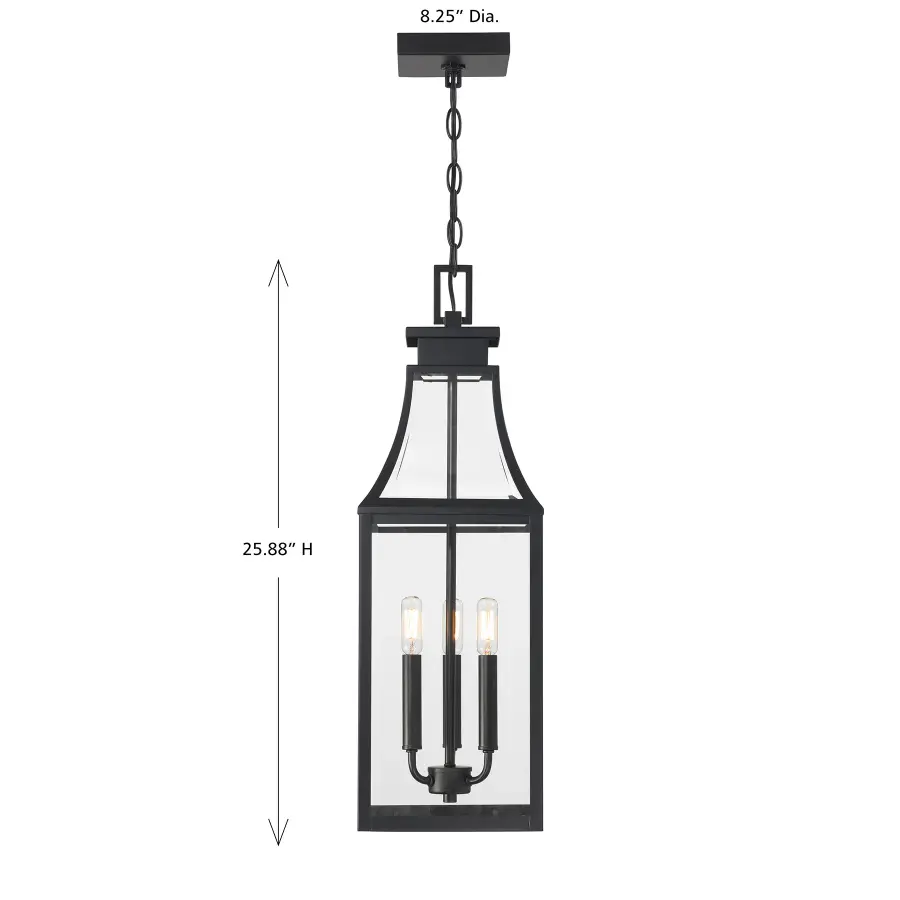 Emery 3-Light Outdoor Hanging Lantern in Matte Black - Image 6