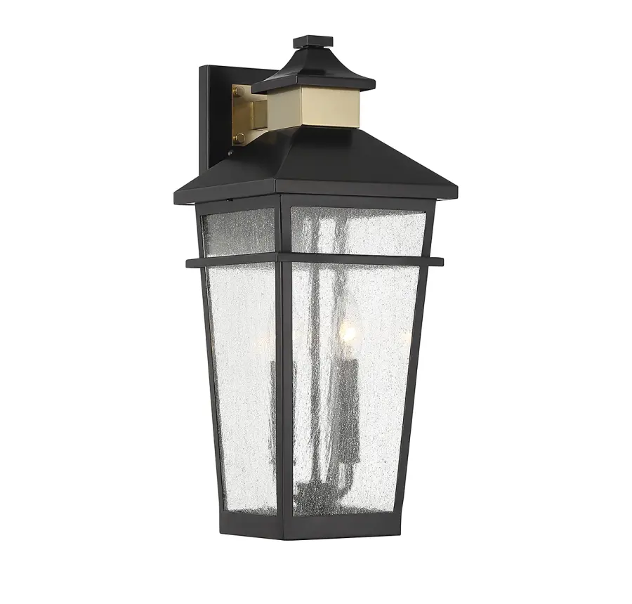 Kingsley 2-Light Outdoor Wall Lantern in Matte Black with Warm Brass Accents - Image 1