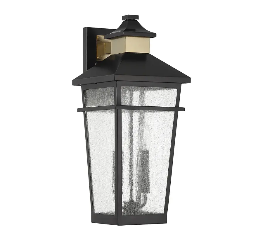 Kingsley 2-Light Outdoor Wall Lantern in Matte Black with Warm Brass Accents - Image 2