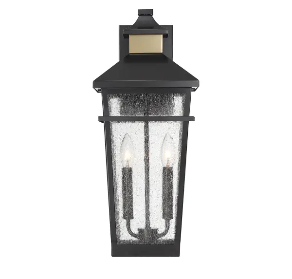 Kingsley 2-Light Outdoor Wall Lantern in Matte Black with Warm Brass Accents - Image 3