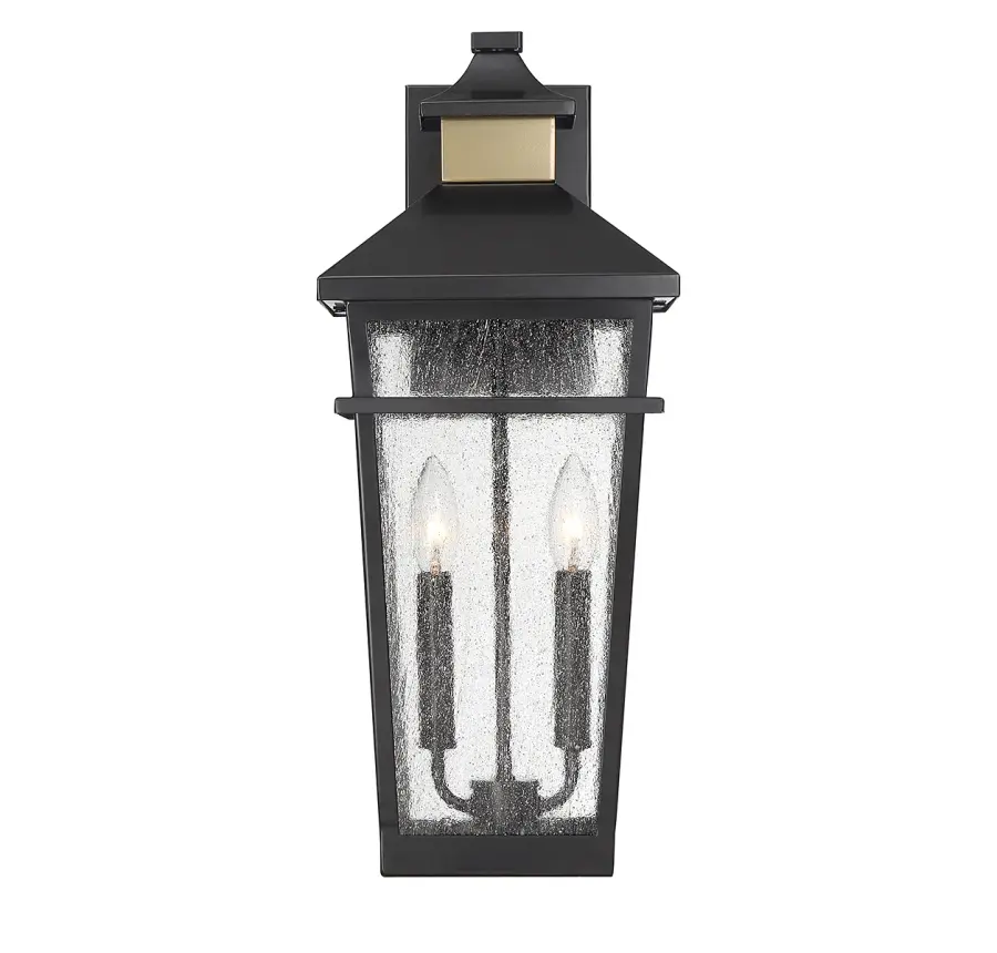 Kingsley 2-Light Outdoor Wall Lantern in Matte Black with Warm Brass Accents - Image 3