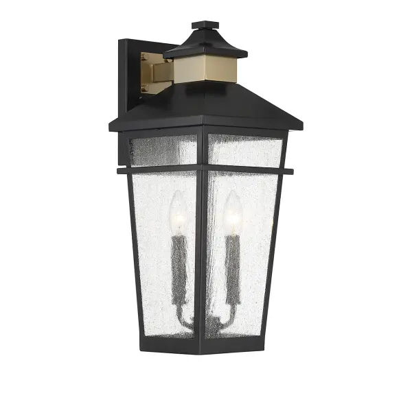 Kingsley 2-Light Outdoor Wall Lantern in Matte Black with Warm Brass Accents - Image 4