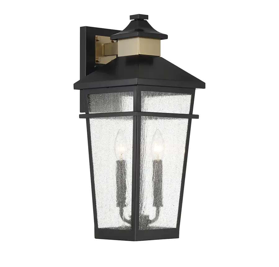 Kingsley 2-Light Outdoor Wall Lantern in Matte Black with Warm Brass Accents - Image 4