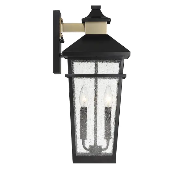 Kingsley 2-Light Outdoor Wall Lantern in Matte Black with Warm Brass Accents - Image 5