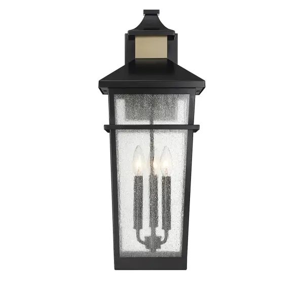 Kingsley 3-Light Outdoor Wall Lantern in Matte Black with Warm Brass Accents - Image 3
