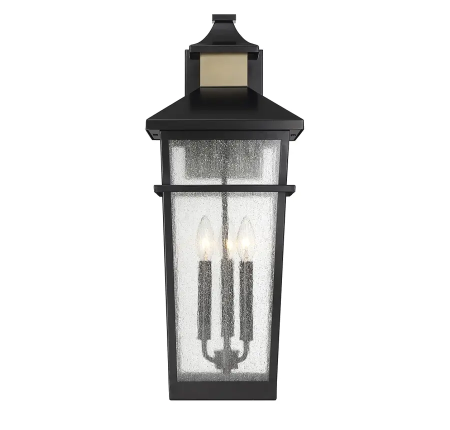 Kingsley 3-Light Outdoor Wall Lantern in Matte Black with Warm Brass Accents - Image 3
