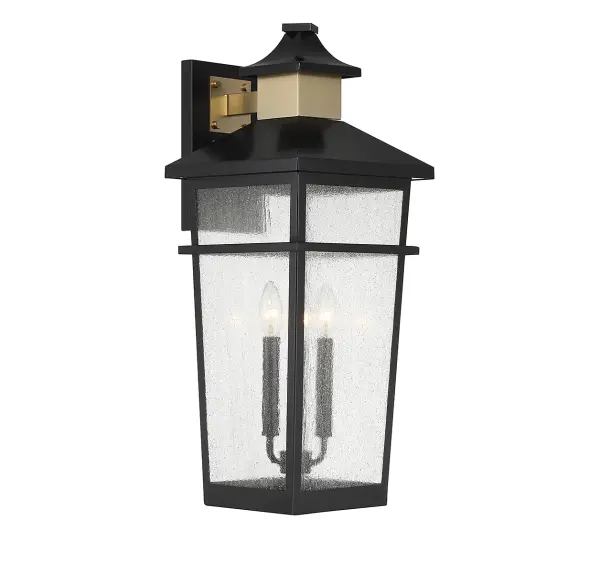 Kingsley 3-Light Outdoor Wall Lantern in Matte Black with Warm Brass Accents - Image 4