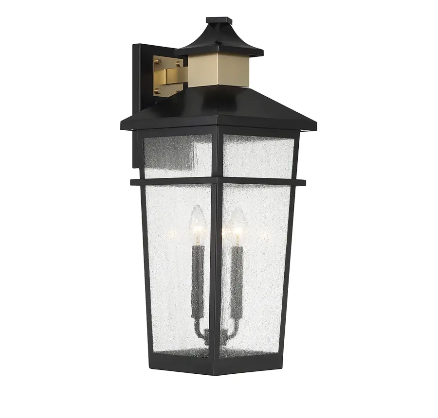 Kingsley 3-Light Outdoor Wall Lantern in Matte Black with Warm Brass Accents - Image 4