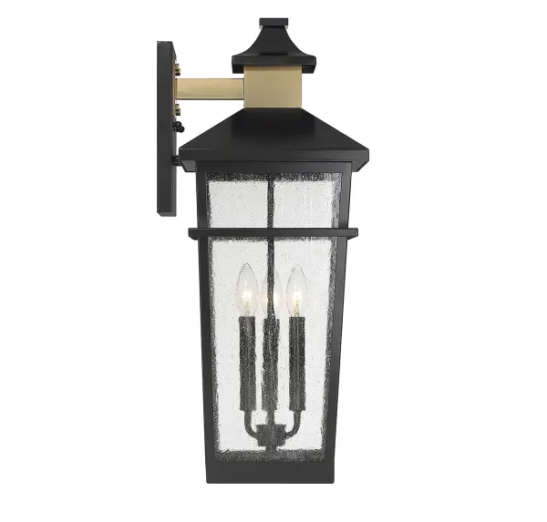 Kingsley 3-Light Outdoor Wall Lantern in Matte Black with Warm Brass Accents - Image 5