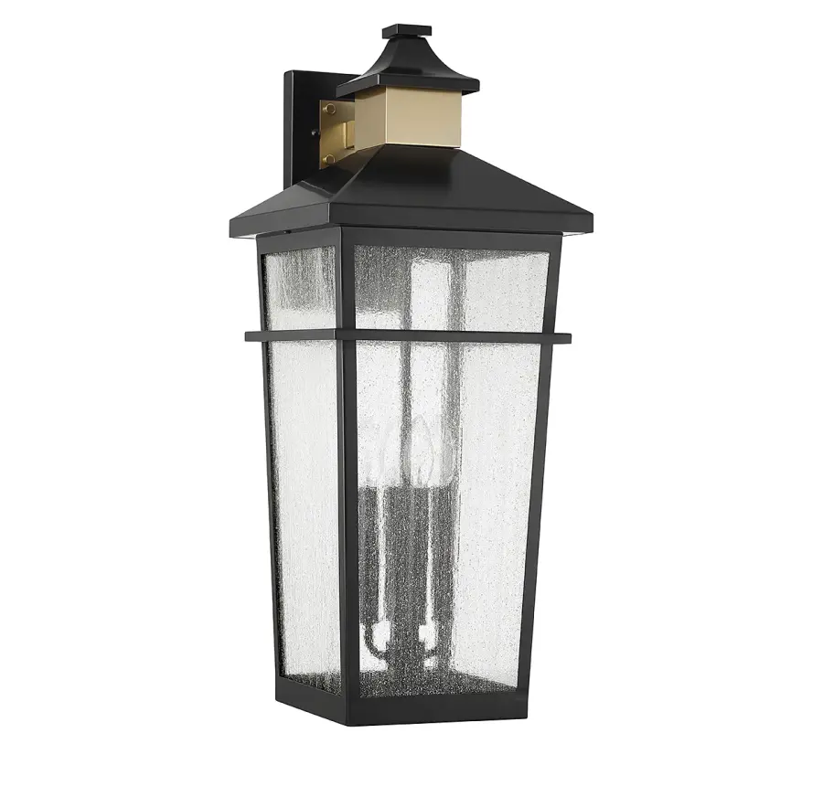 Kingsley 4-Light Outdoor Wall Lantern in Matte Black with Warm Brass Accents - Image 2